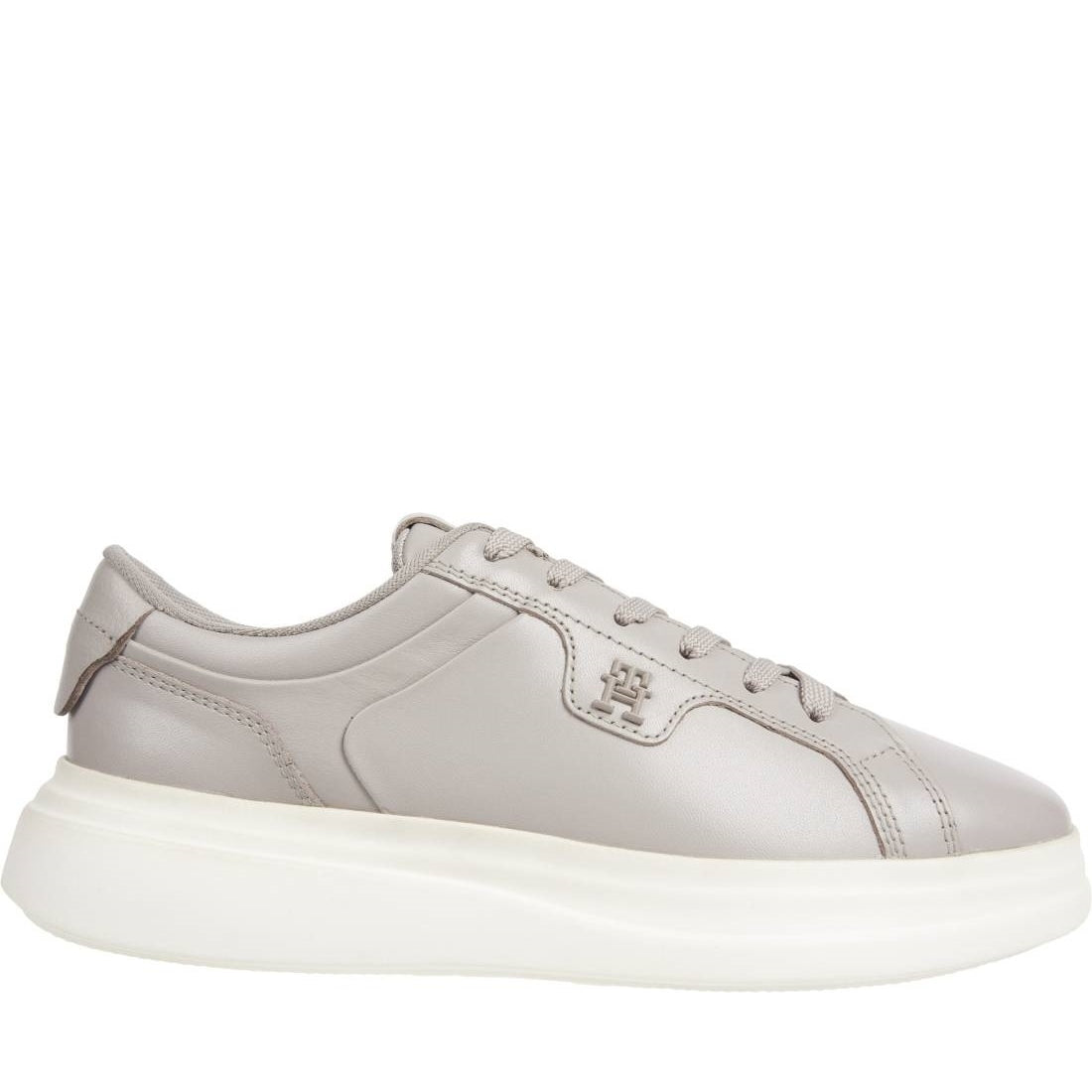 Tommy Hilfiger womens smooth taupe pointy court sneaker | Vilbury London