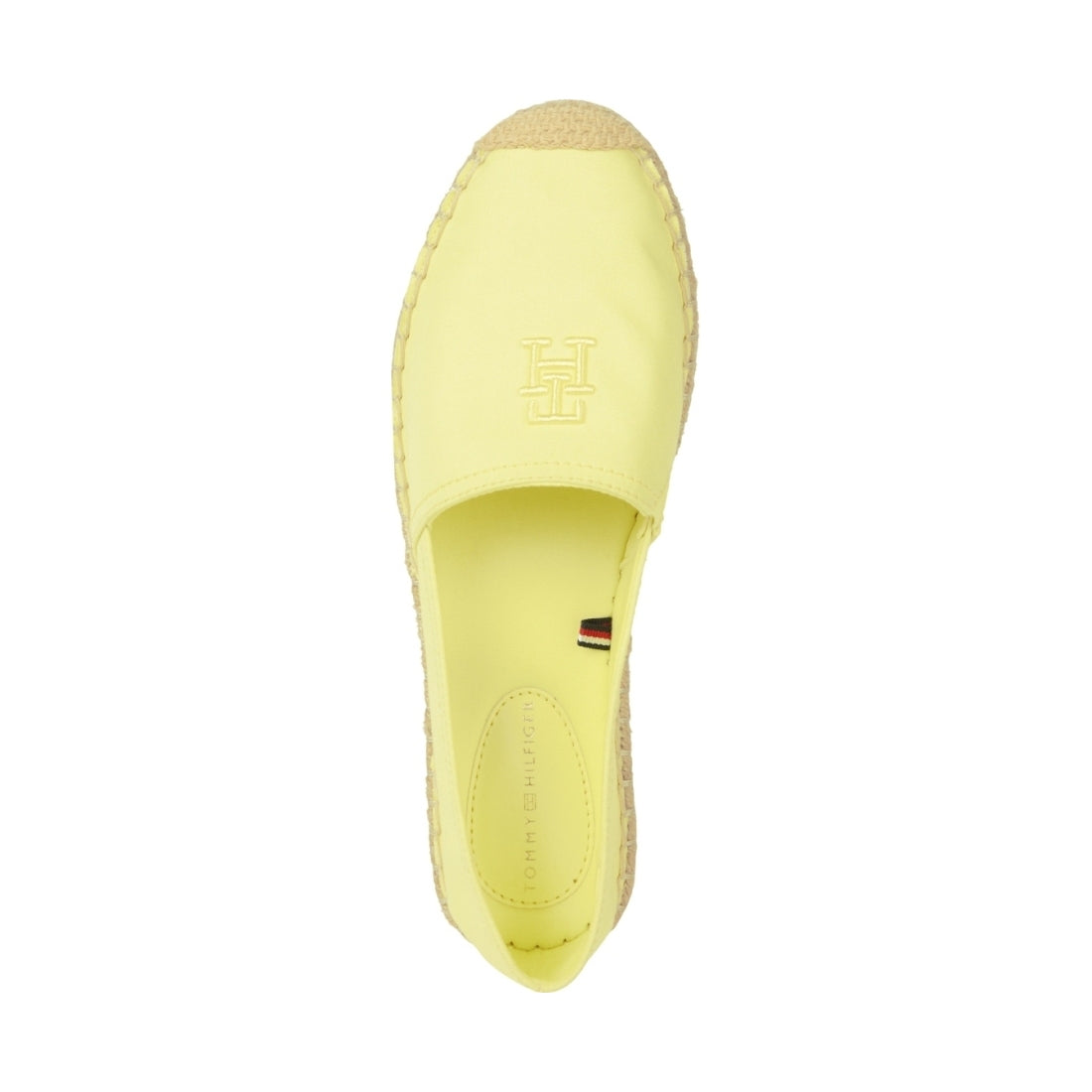 Tommy Hilfiger womens yellow tulip embroidered flat espadrille | Vilbury London