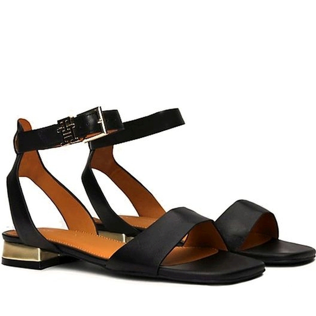 Tommy Hilfiger womens black hardware flat sandal | Vilbury London