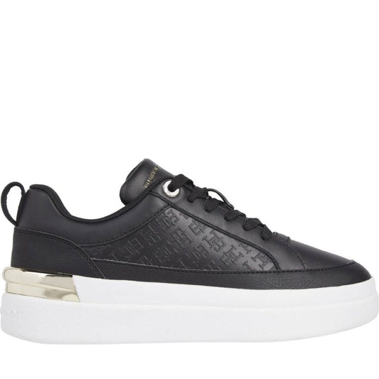 Tommy Hilfiger womens black lux court sneaker | Vilbury London