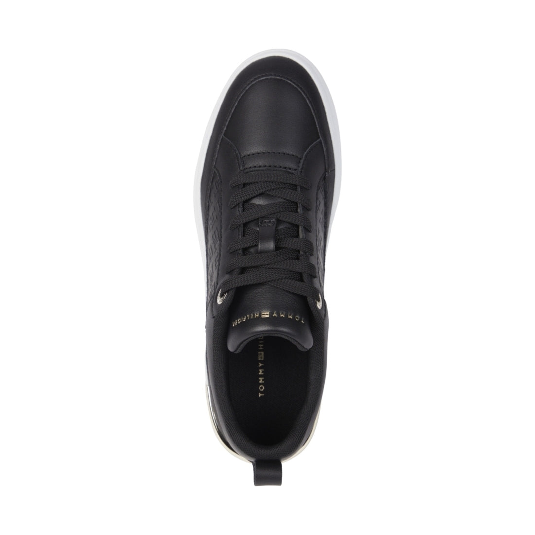 Tommy Hilfiger womens black lux court sneaker | Vilbury London