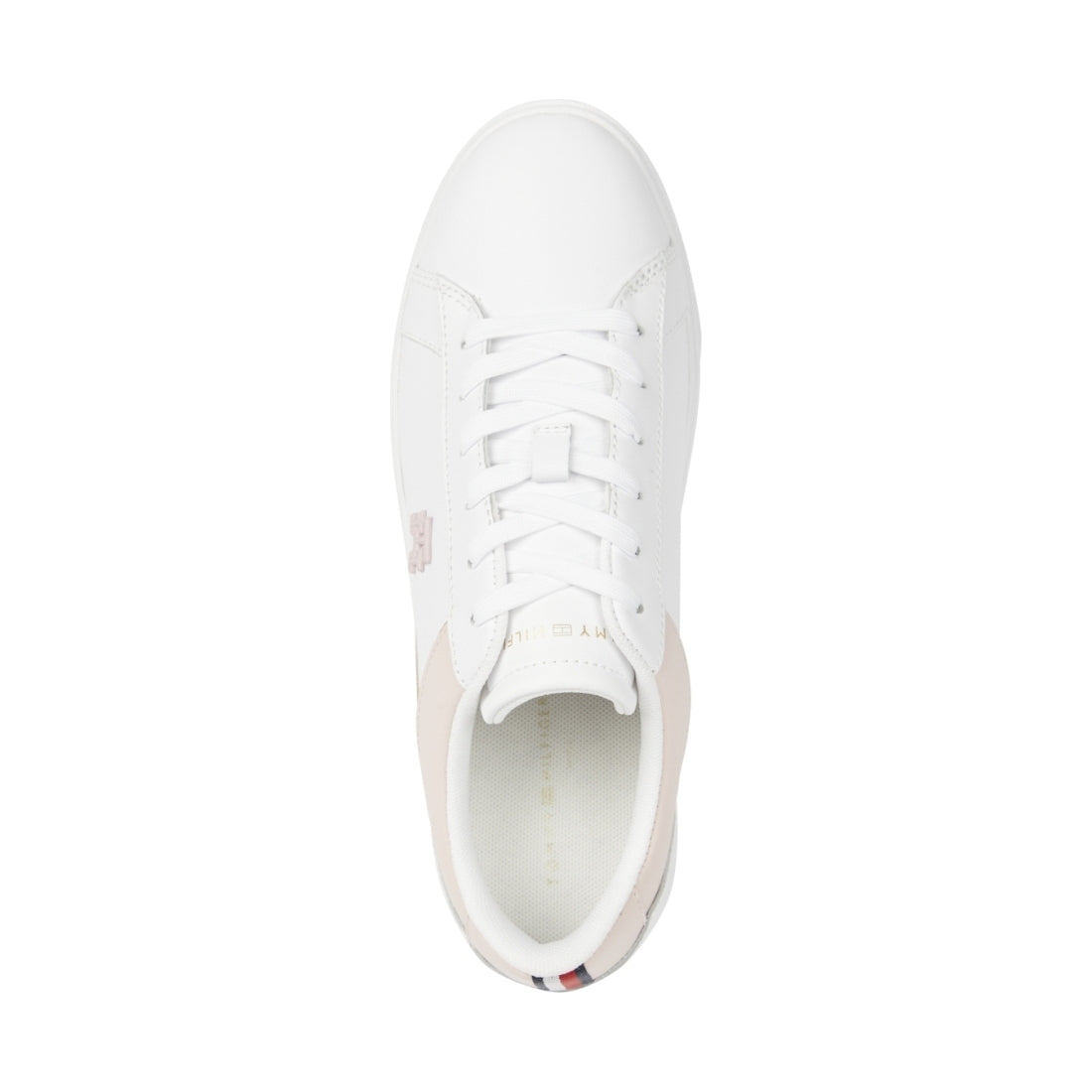 Tommy Hilfiger womens white, whimsy pink platform court sneaker | Vilbury London