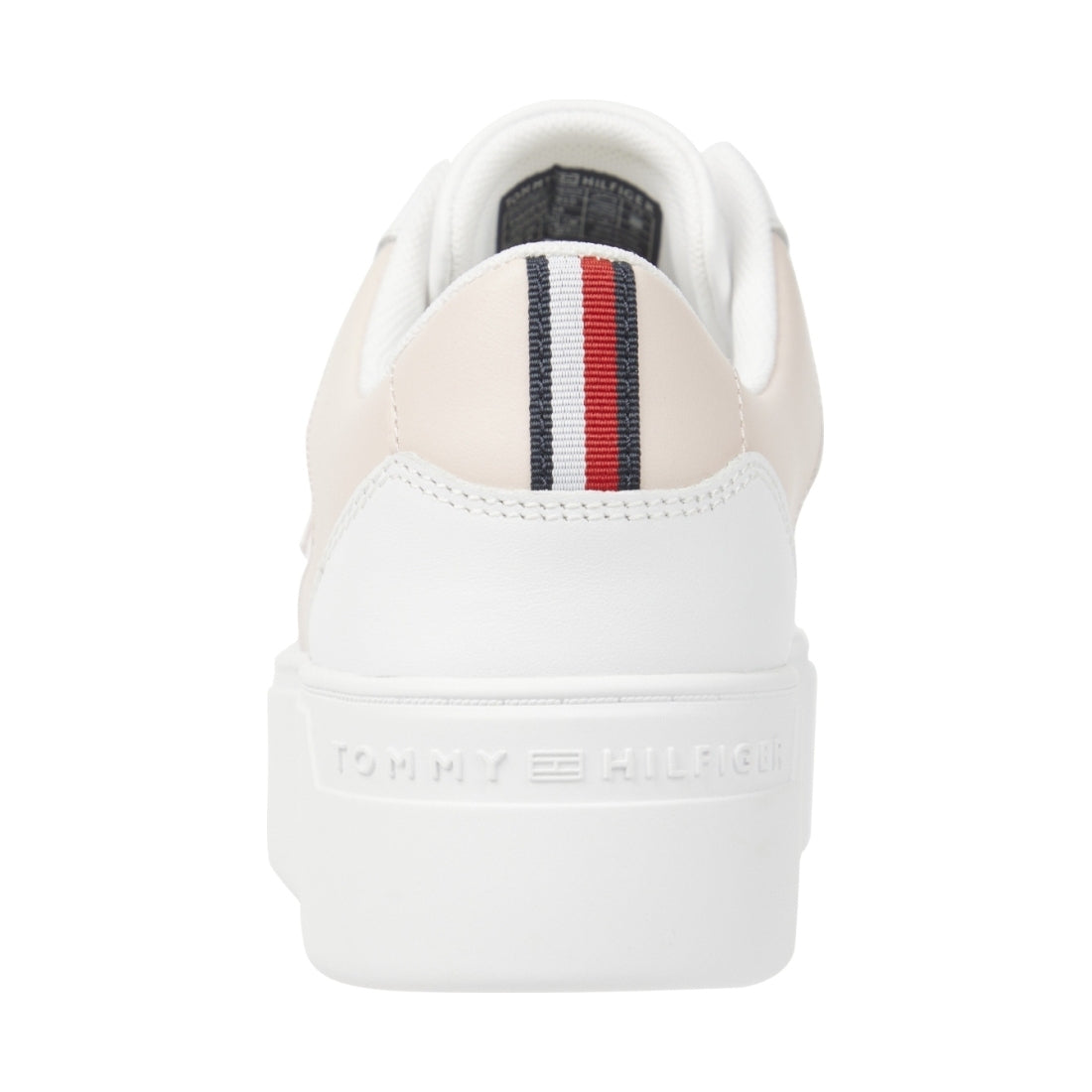 Tommy Hilfiger womens white, whimsy pink platform court sneaker | Vilbury London