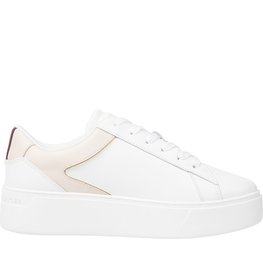 Tommy Hilfiger womens white, whimsy pink platform court sneaker | Vilbury London