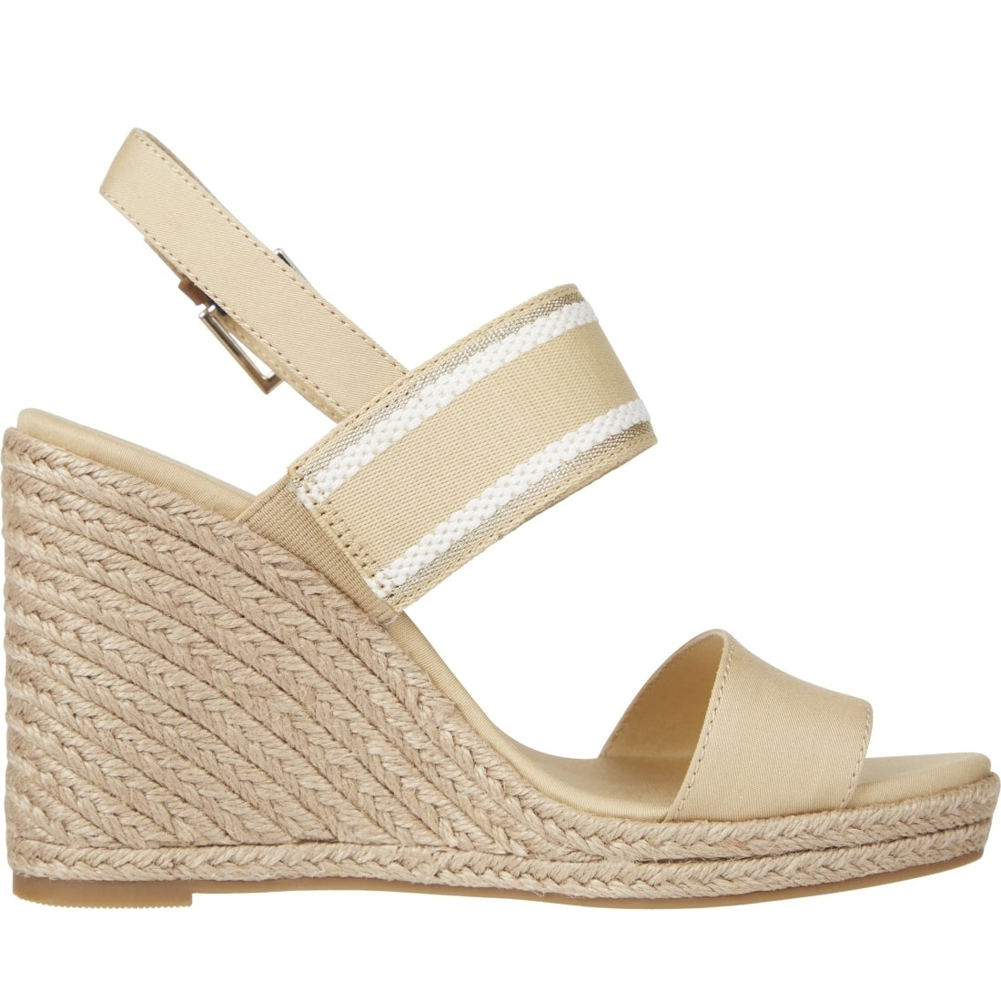 Tommy Hilfiger womens harvest wheat webbing high wedge sandal | Vilbury London