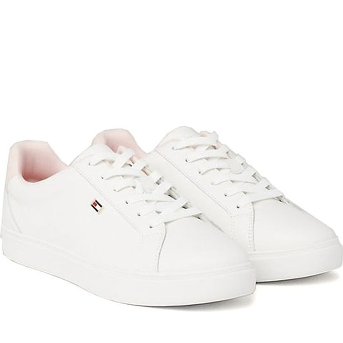 Tommy Hilfiger womens ecru, whimsy pink flag court sneaker | Vilbury London