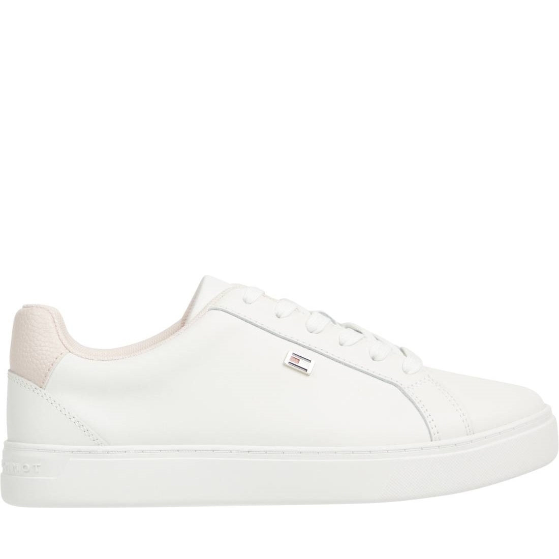 Tommy Hilfiger womens ecru, whimsy pink flag court sneaker | Vilbury London