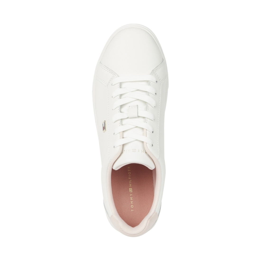 Tommy Hilfiger womens ecru, whimsy pink flag court sneaker | Vilbury London