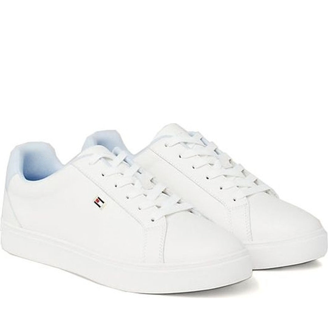 Tommy Hilfiger womens ecru, breezy blue flag court sneaker | Vilbury London