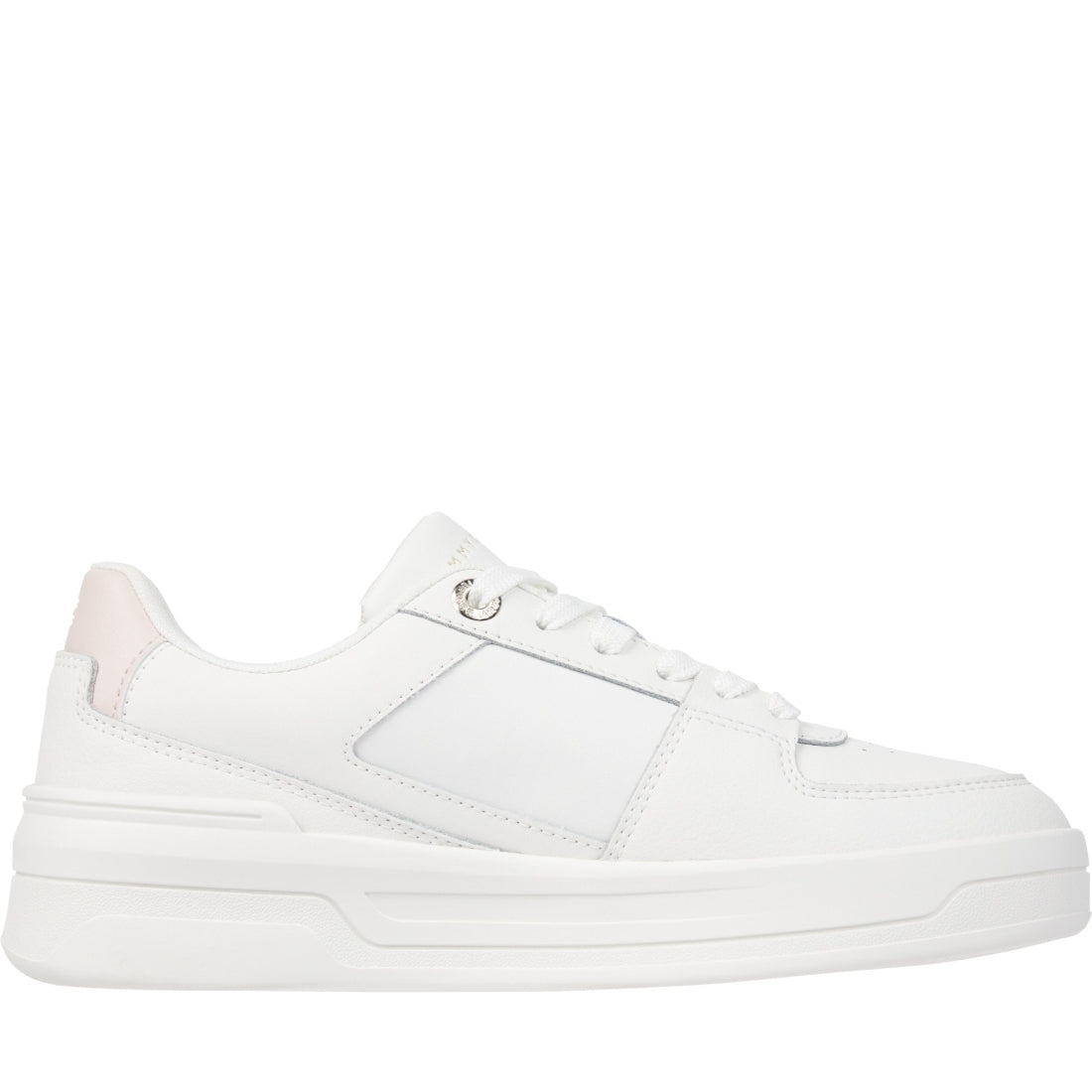 Tommy Hilfiger womens ecru, whimsy pink flag basket sneaker | Vilbury London