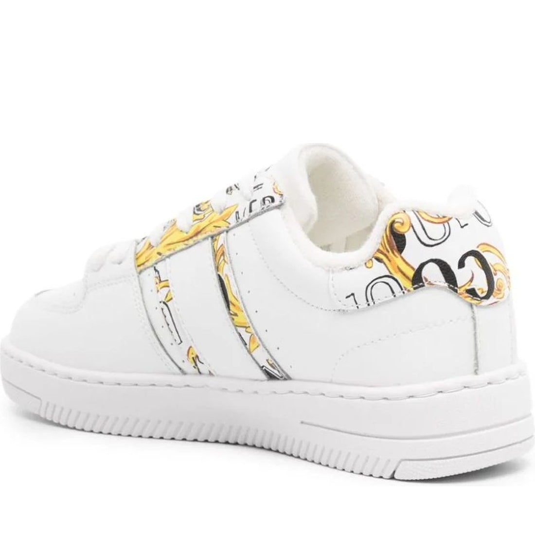 Versace Jeans Couture womens white, gold fondo meyssa sneakers | Vilbury London