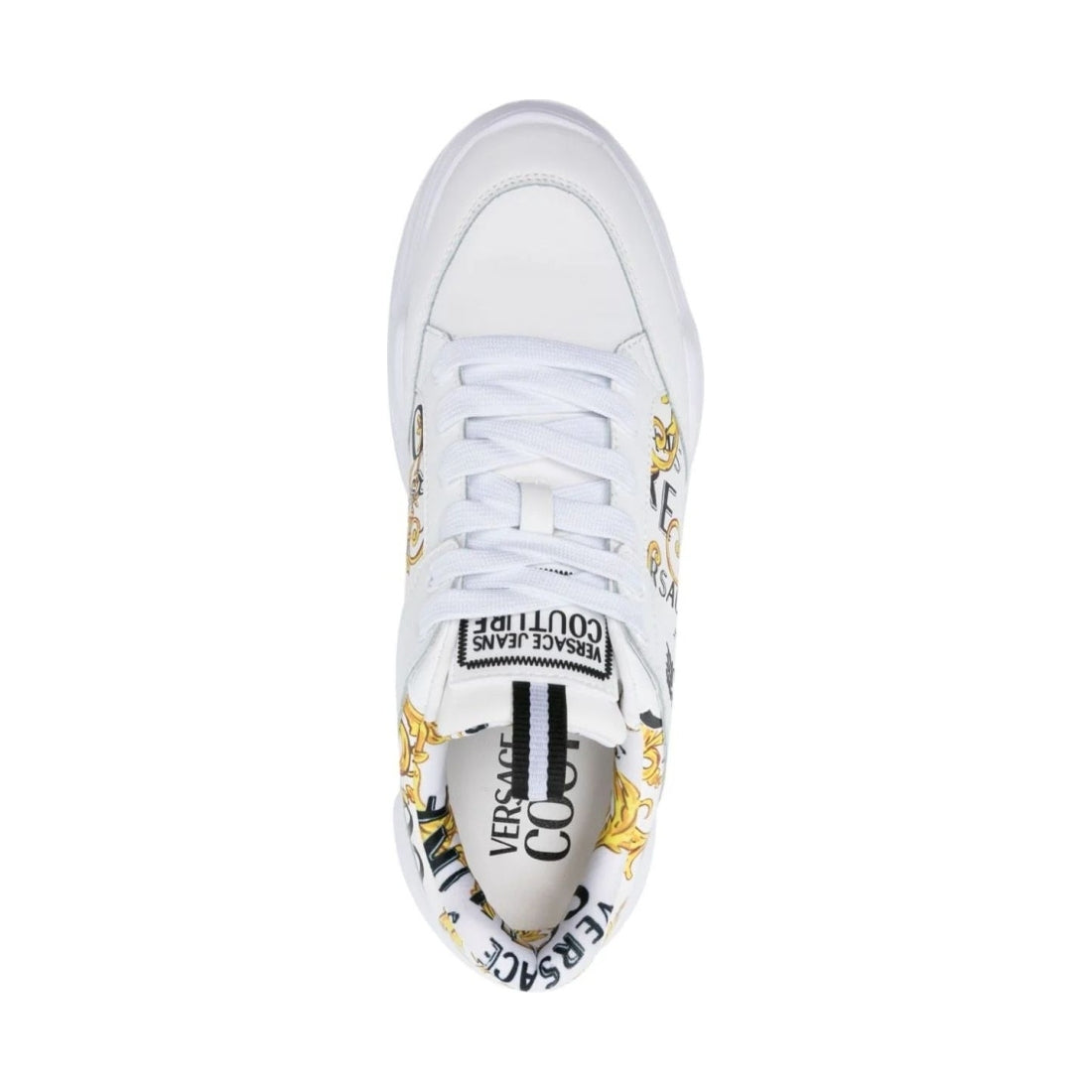 Versace Jeans Couture mens white, gold fondo speedtrack sneakers | Vilbury London