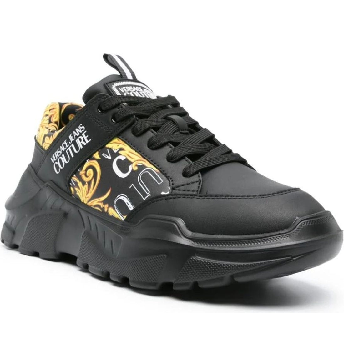 Versace Jeans Couture mens black, gold fondo speedtrack sneakers | Vilbury London