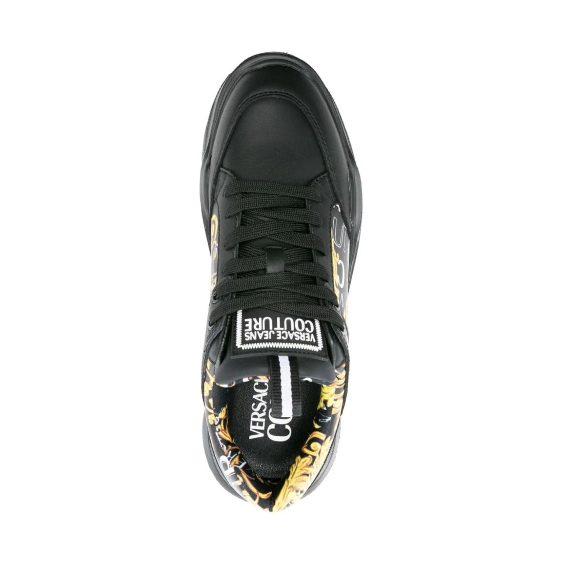 Versace Jeans Couture mens black, gold fondo speedtrack sneakers | Vilbury London