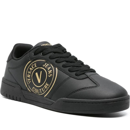 Versace Jeans Couture mens black, gold fondo brooklyn sneakers | Vilbury London