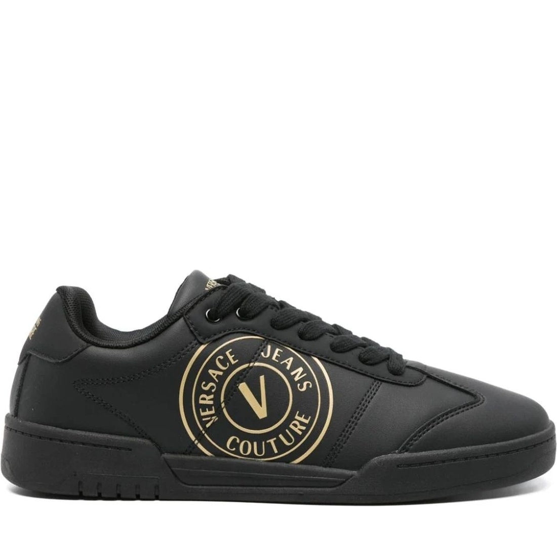 Versace Jeans Couture mens black, gold fondo brooklyn sneakers | Vilbury London