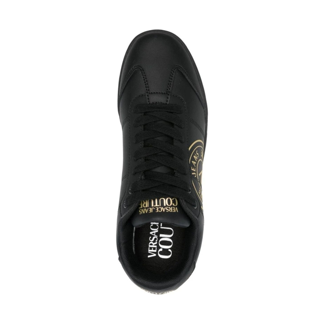 Versace Jeans Couture mens black, gold fondo brooklyn sneakers | Vilbury London