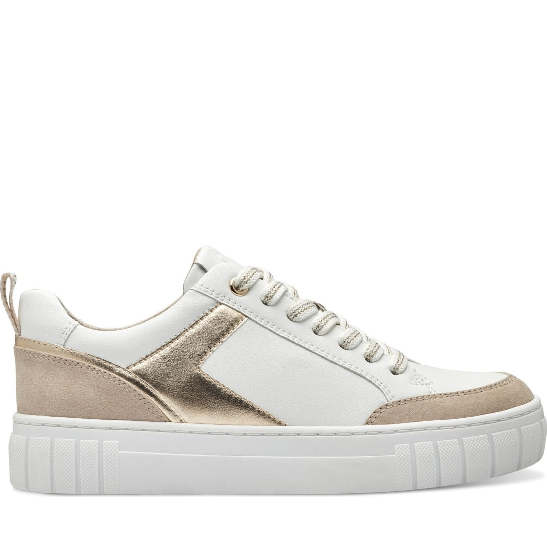 Marco Tozzi womens white, dune ago trainers | Vilbury London