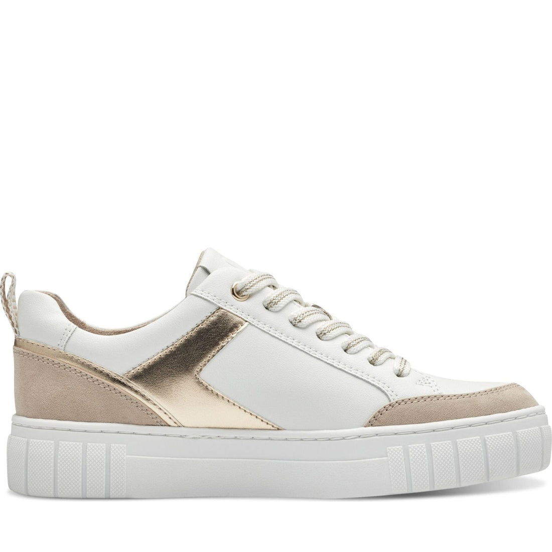 Marco Tozzi womens white, dune ago trainers | Vilbury London