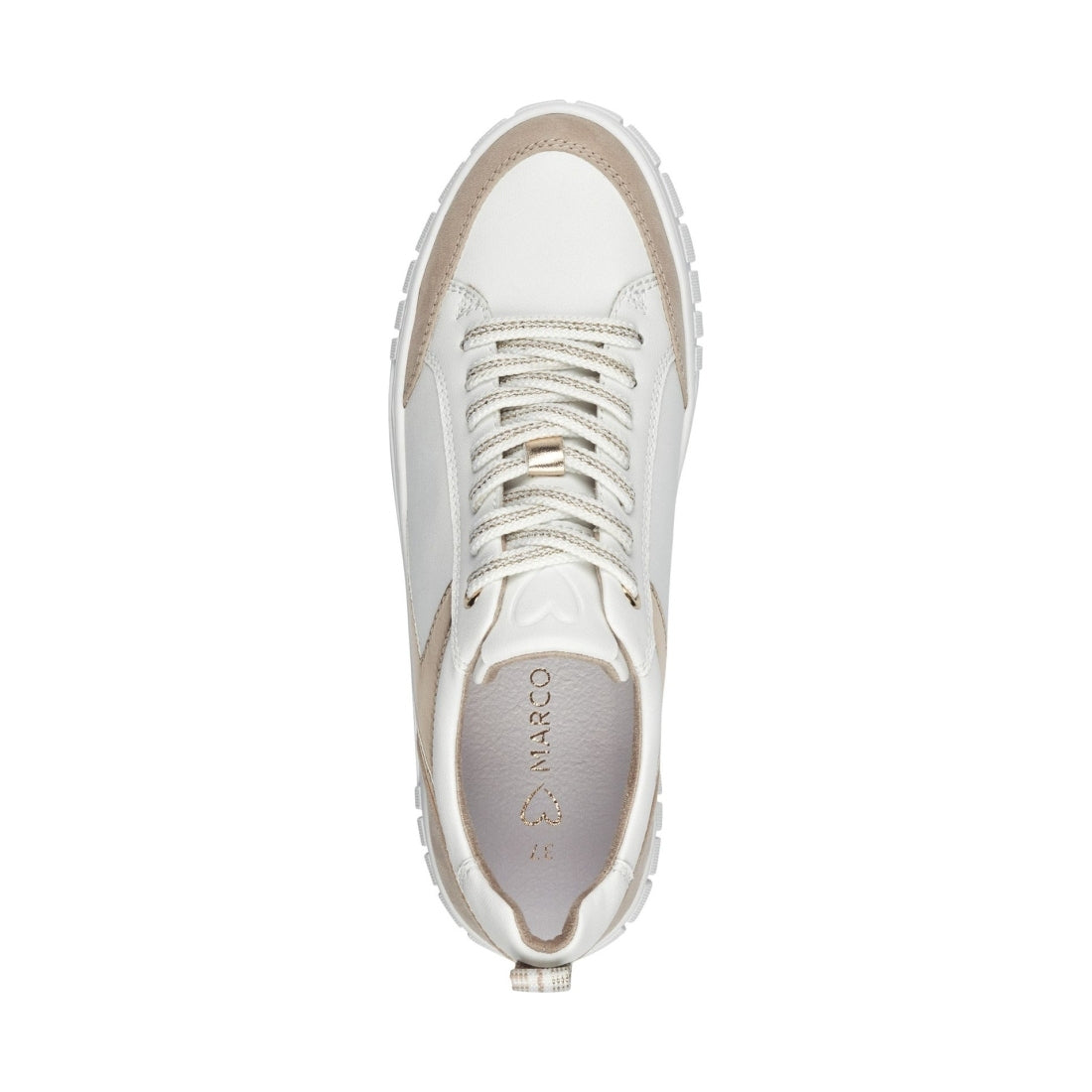 Marco Tozzi womens white, dune ago trainers | Vilbury London