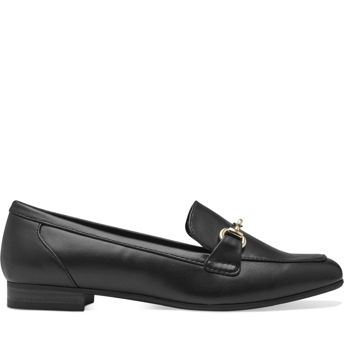 Marco Tozzi womens black, gold sopi loafers | Vilbury London