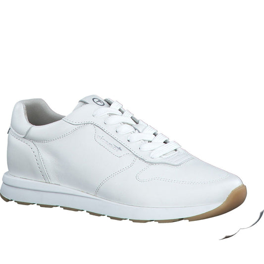 Tamaris womens white leather leisure trainers | Vilbury London