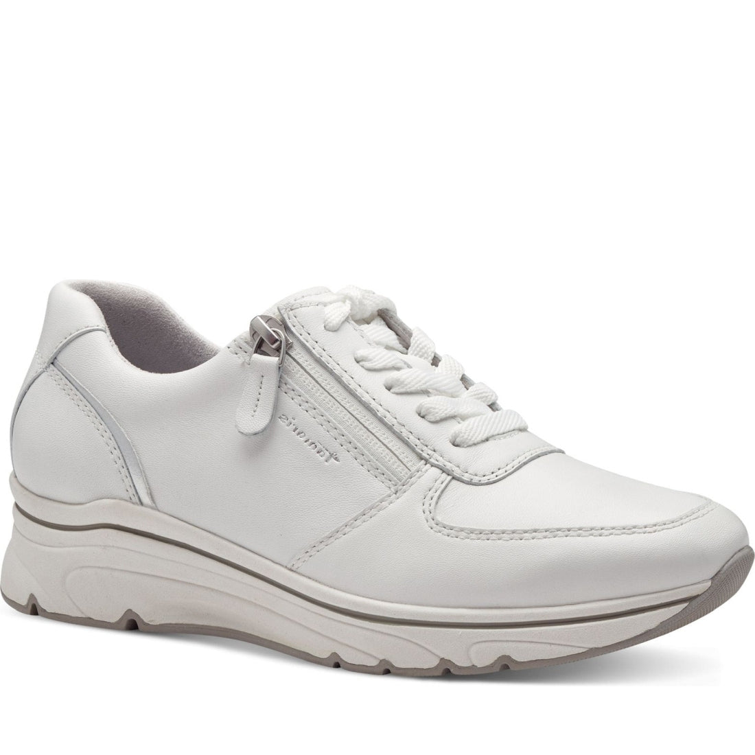 Tamaris womens white, silver leisure trainers | Vilbury London