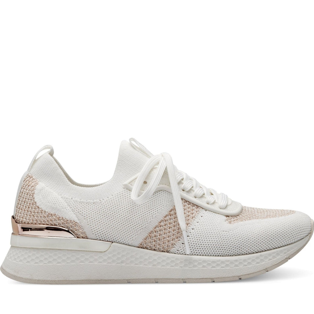 Tamaris womens wht, rose gold leisure trainers | Vilbury London