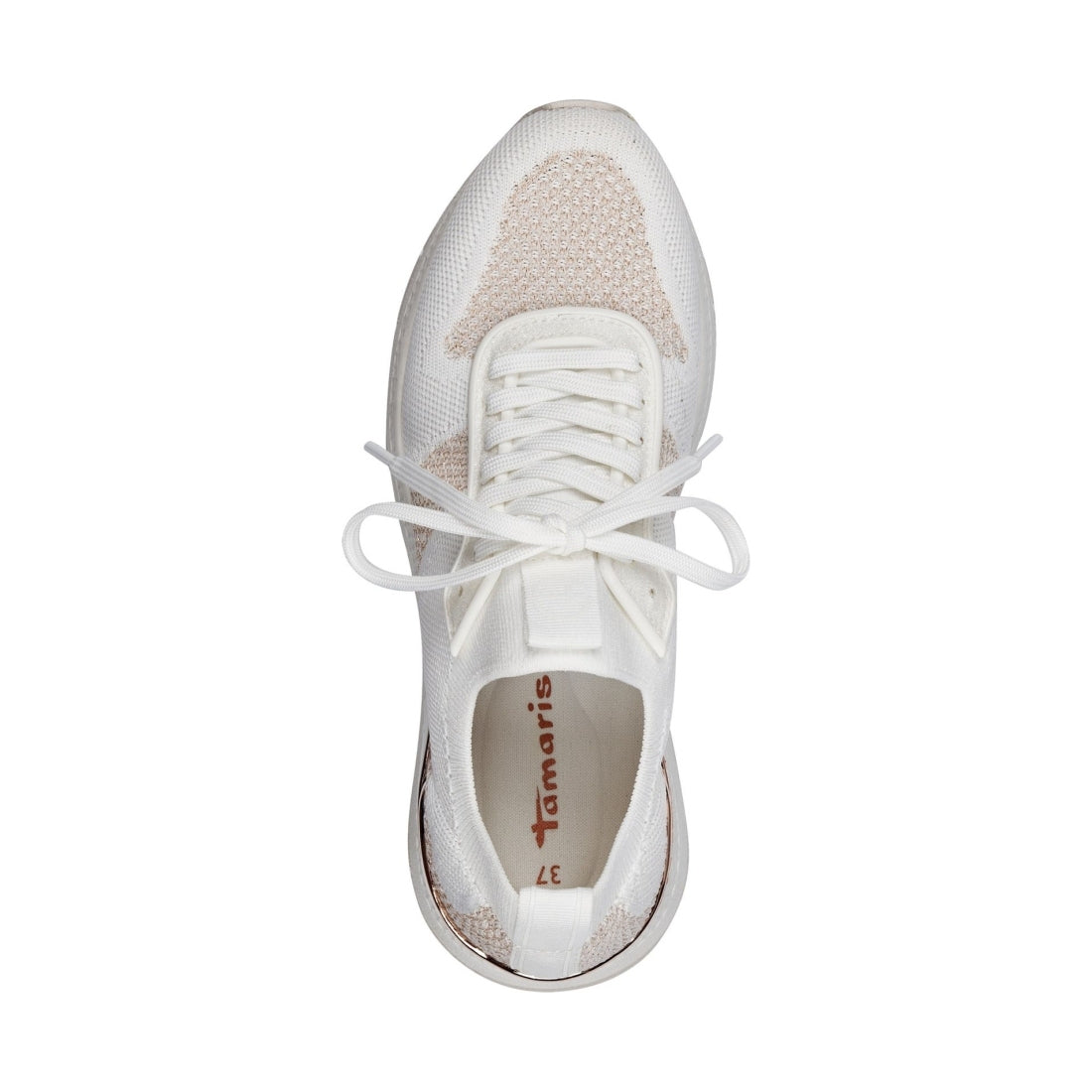 Tamaris womens wht, rose gold leisure trainers | Vilbury London