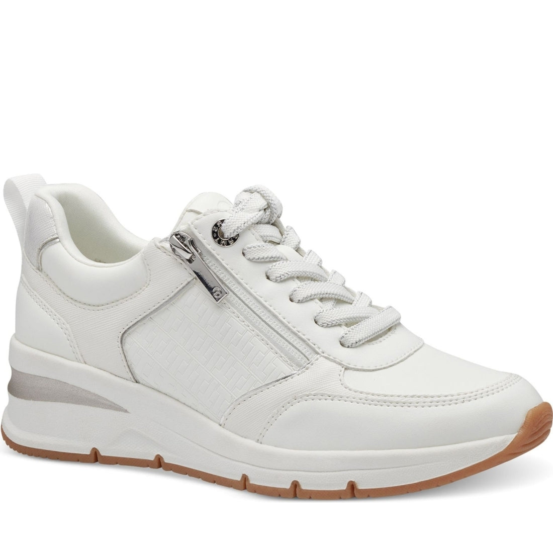 Tamaris womens white, silver leisure trainers | Vilbury London