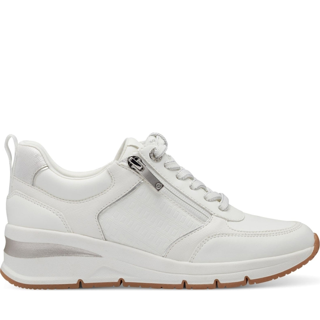 Tamaris womens white, silver leisure trainers | Vilbury London