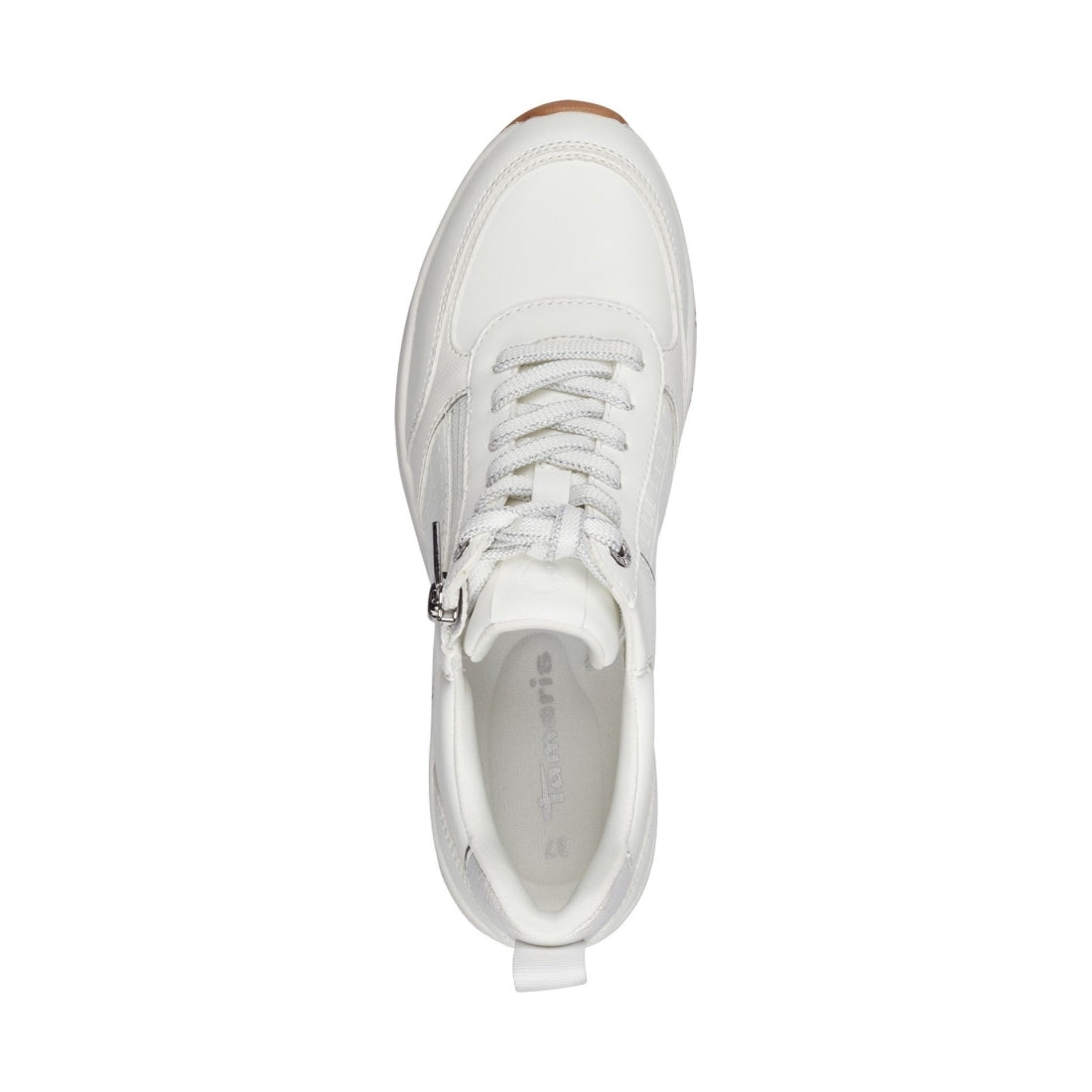 Tamaris womens white, silver leisure trainers | Vilbury London