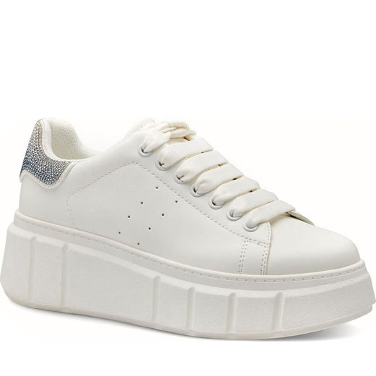 Tamaris womens white, silver leisure trainers | Vilbury London