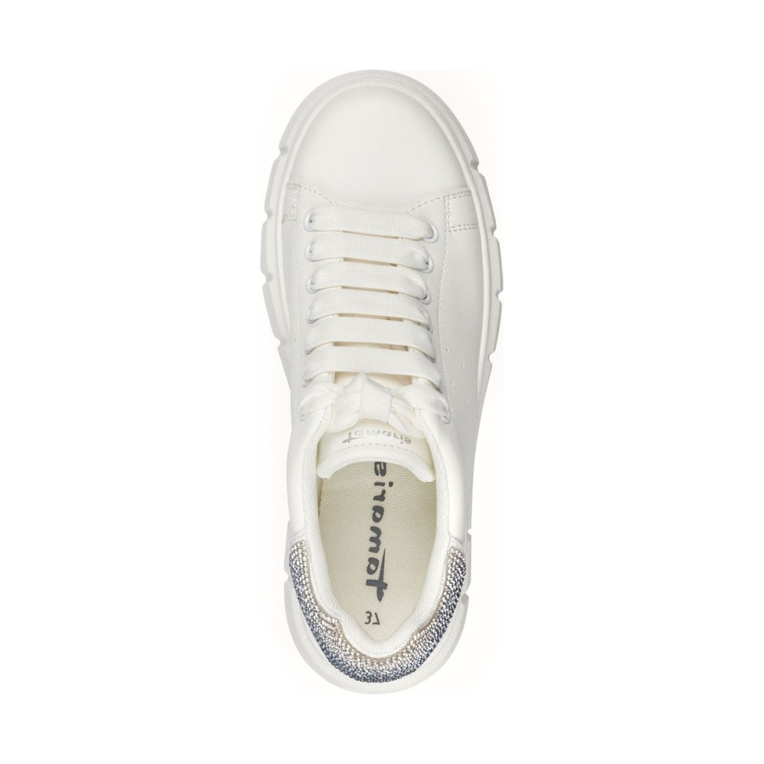 Tamaris womens white, silver leisure trainers | Vilbury London