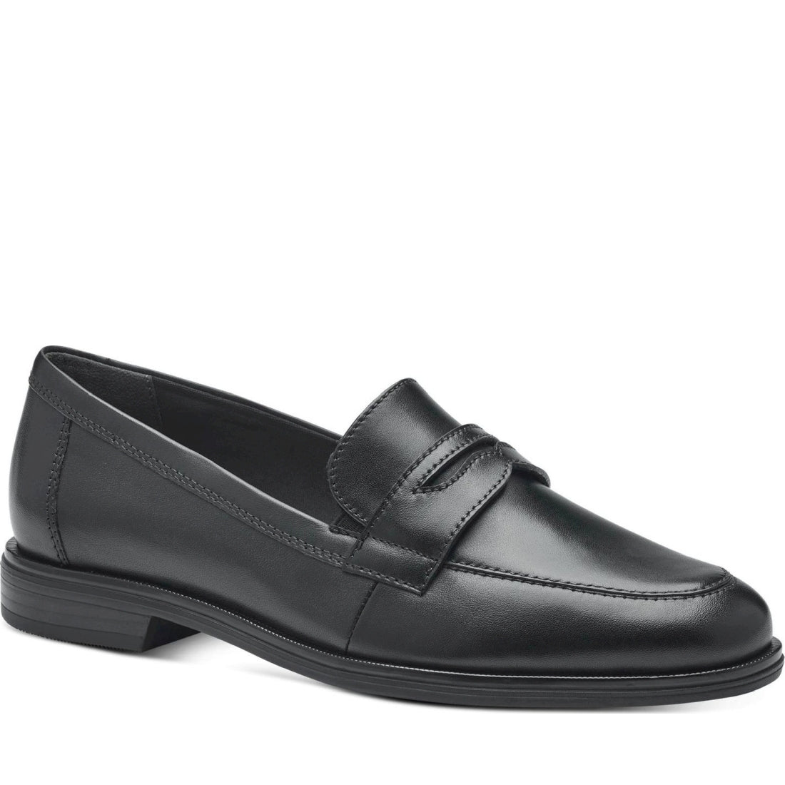 Tamaris womens black leather casual closed loafers | Vilbury London