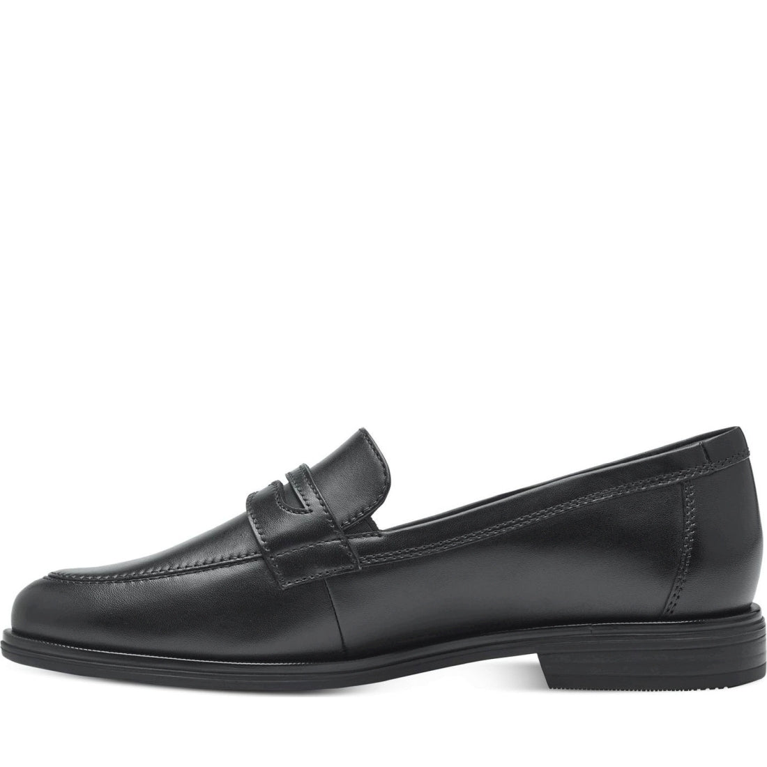 Tamaris womens black leather casual closed loafers | Vilbury London