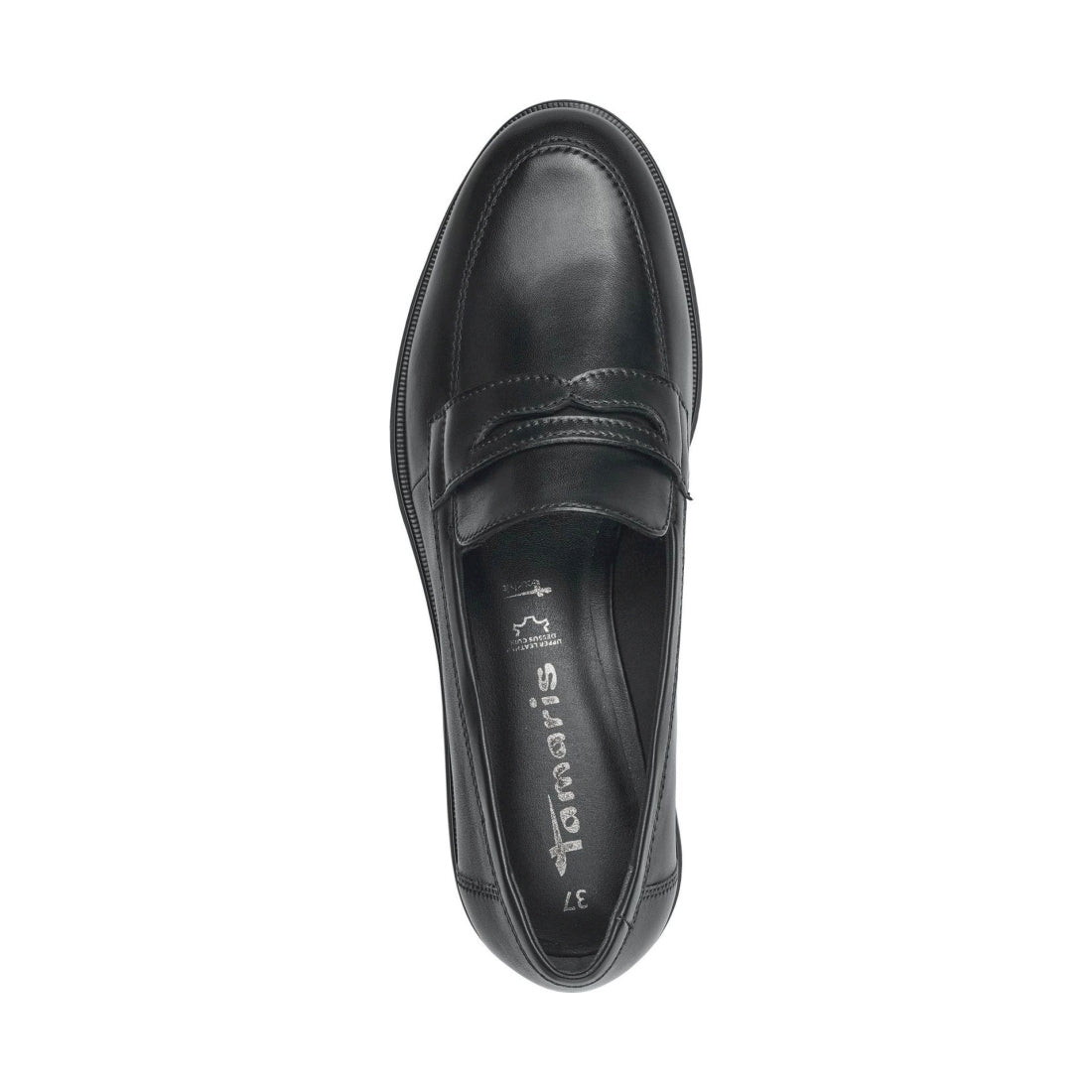 Tamaris womens black leather casual closed loafers | Vilbury London