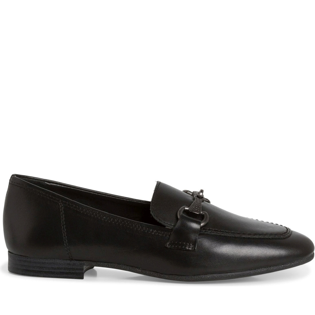 Tamaris womens black leather casual closed loafers | Vilbury London