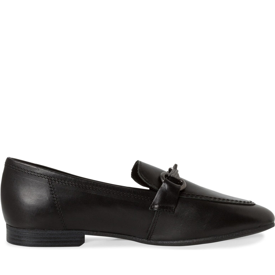 Tamaris womens black leather casual closed loafers | Vilbury London