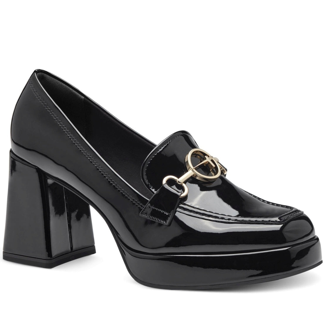 Tamaris womens black patent elegant closed pumps | Vilbury London