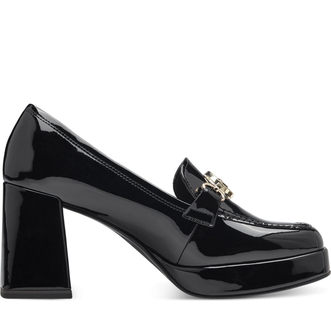 Tamaris womens black patent elegant closed pumps | Vilbury London