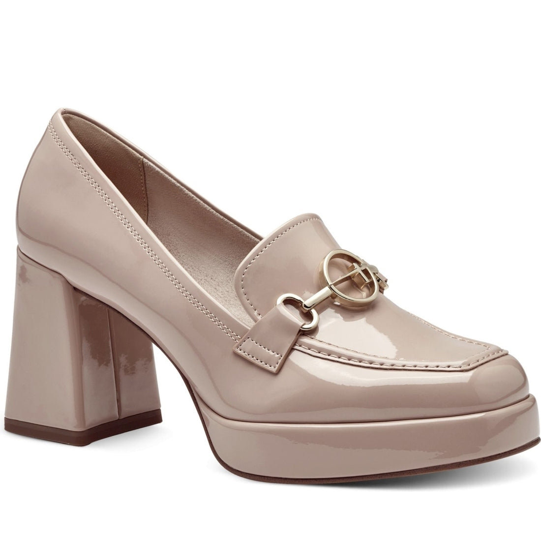 Tamaris womens nude patent elegant closed pumps | Vilbury London