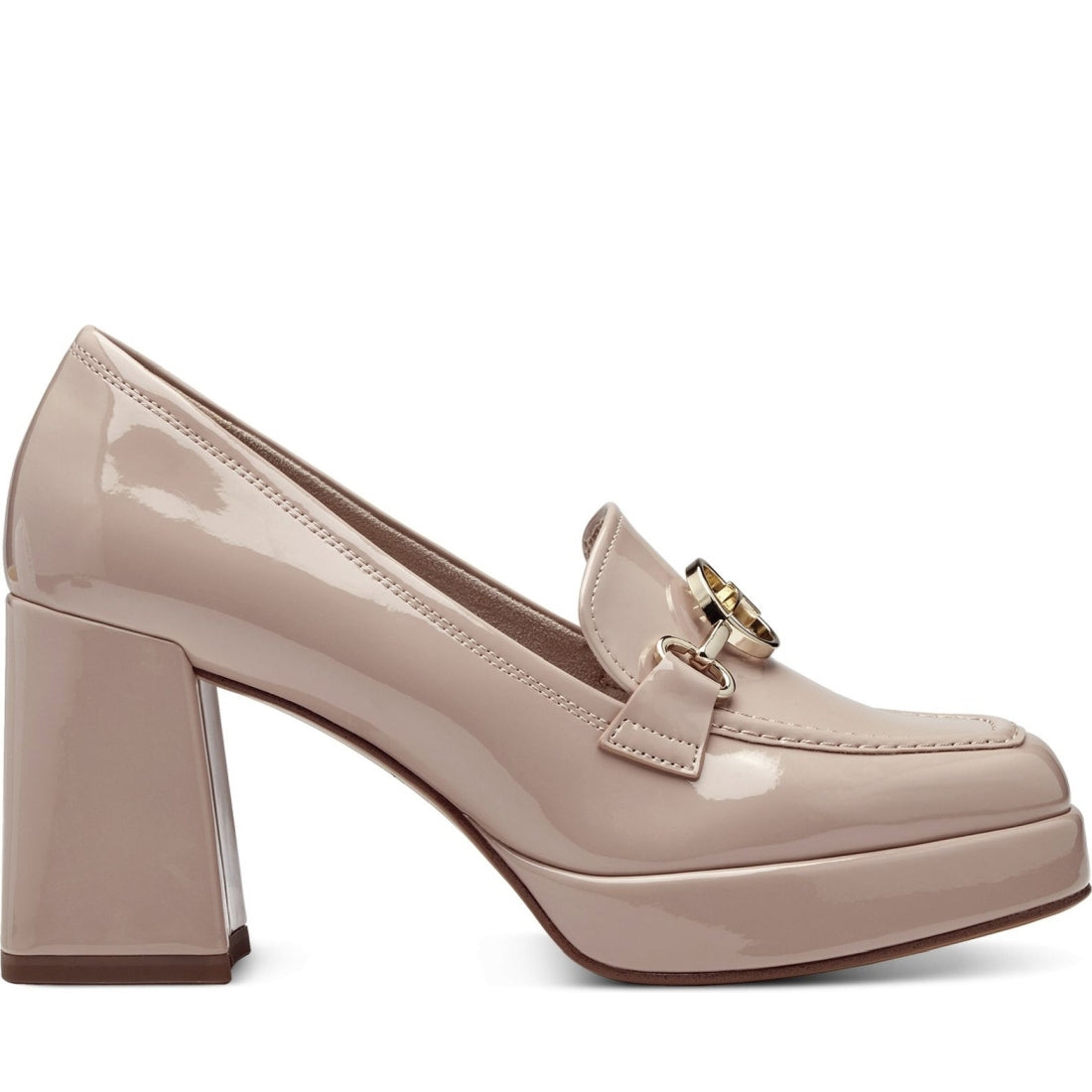 Tamaris womens nude patent elegant closed pumps | Vilbury London