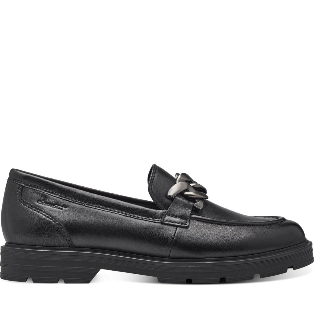 Tamaris womens black leather casual closed loafers | Vilbury London