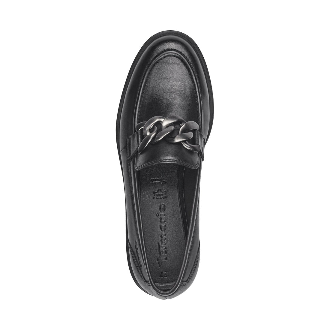 Tamaris womens black leather casual closed loafers | Vilbury London