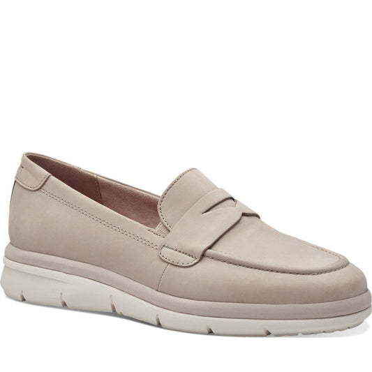 Tamaris womens taupe nubuc casual closed loafers | Vilbury London