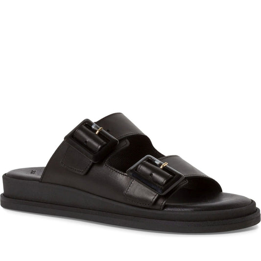 Tamaris womens black leather casual open slippers | Vilbury London