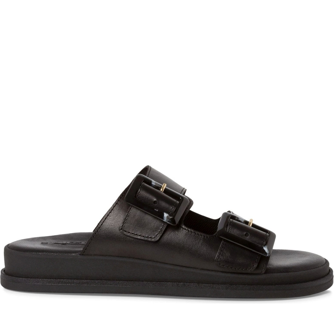 Tamaris womens black leather casual open slippers | Vilbury London