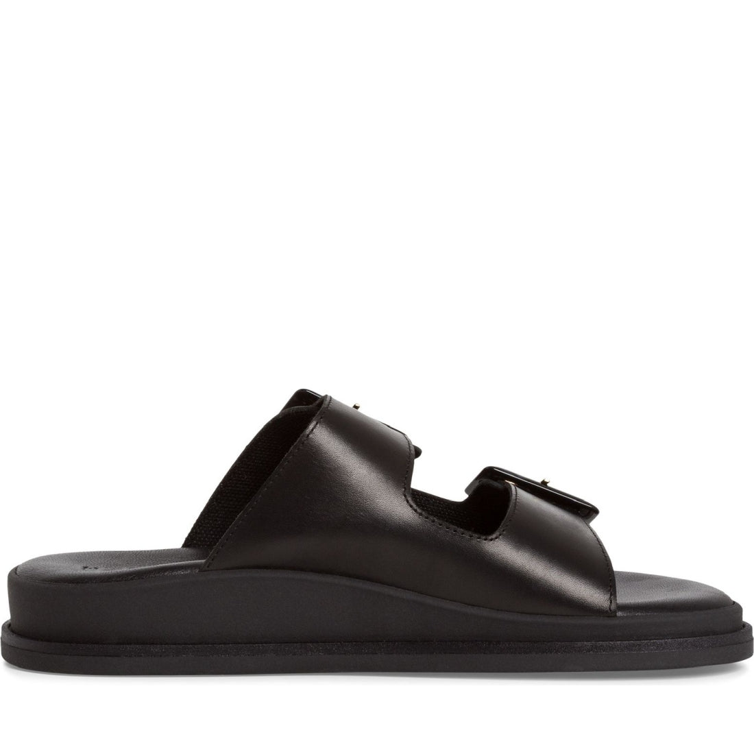 Tamaris womens black leather casual open slippers | Vilbury London