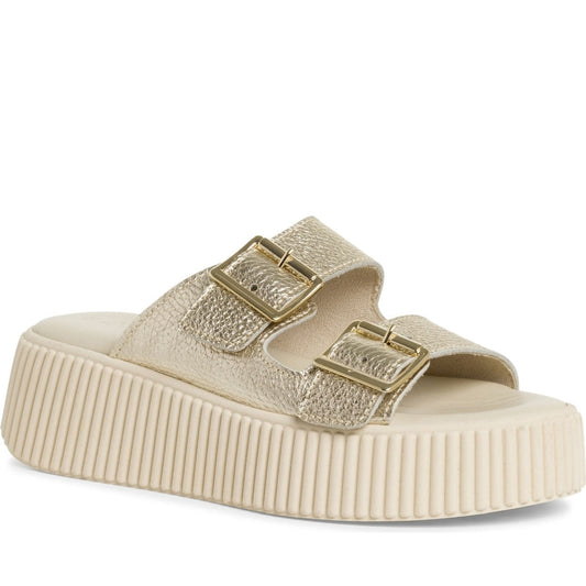 Tamaris womens light gold casual open slippers | Vilbury London